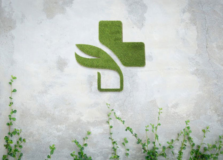 Letras y logo en Dibond con logotipo de planta sintética cortado a medida
