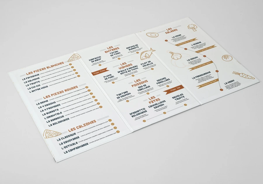 Menú rígido - 3 palas - 21 x 38 cm cerrado - 63 x 38 cm abierto 