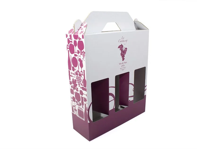 Coffret bouteille avec poignee avec fenetre multi bouteille ferme