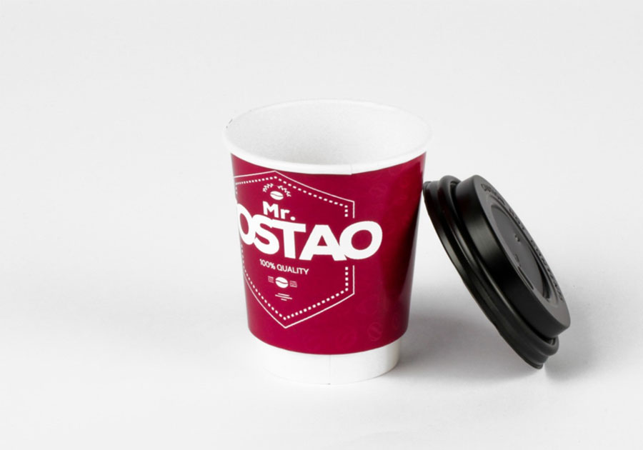 Gobelets en carton 20 cl Double paroi  Couvercle plastique noir