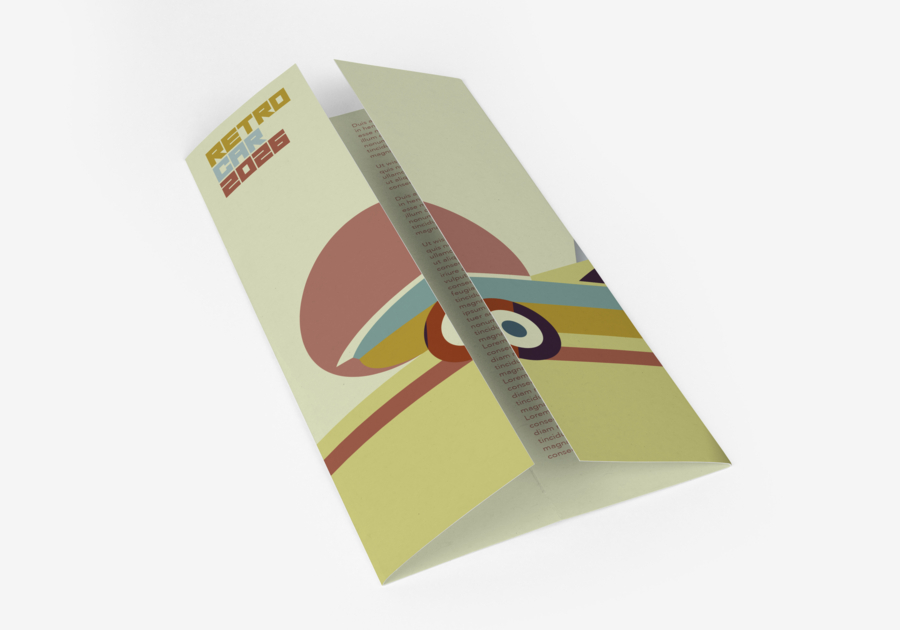 Folleto de papel clásico de 4 lados y 1 pliegue, libro de apertura plana