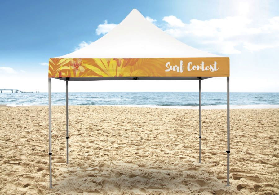 Carpa de marquesina 3x3 blanca con frontón personalizado