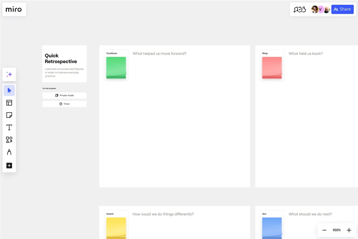 Quick Sprint Retrospective Template in Miro