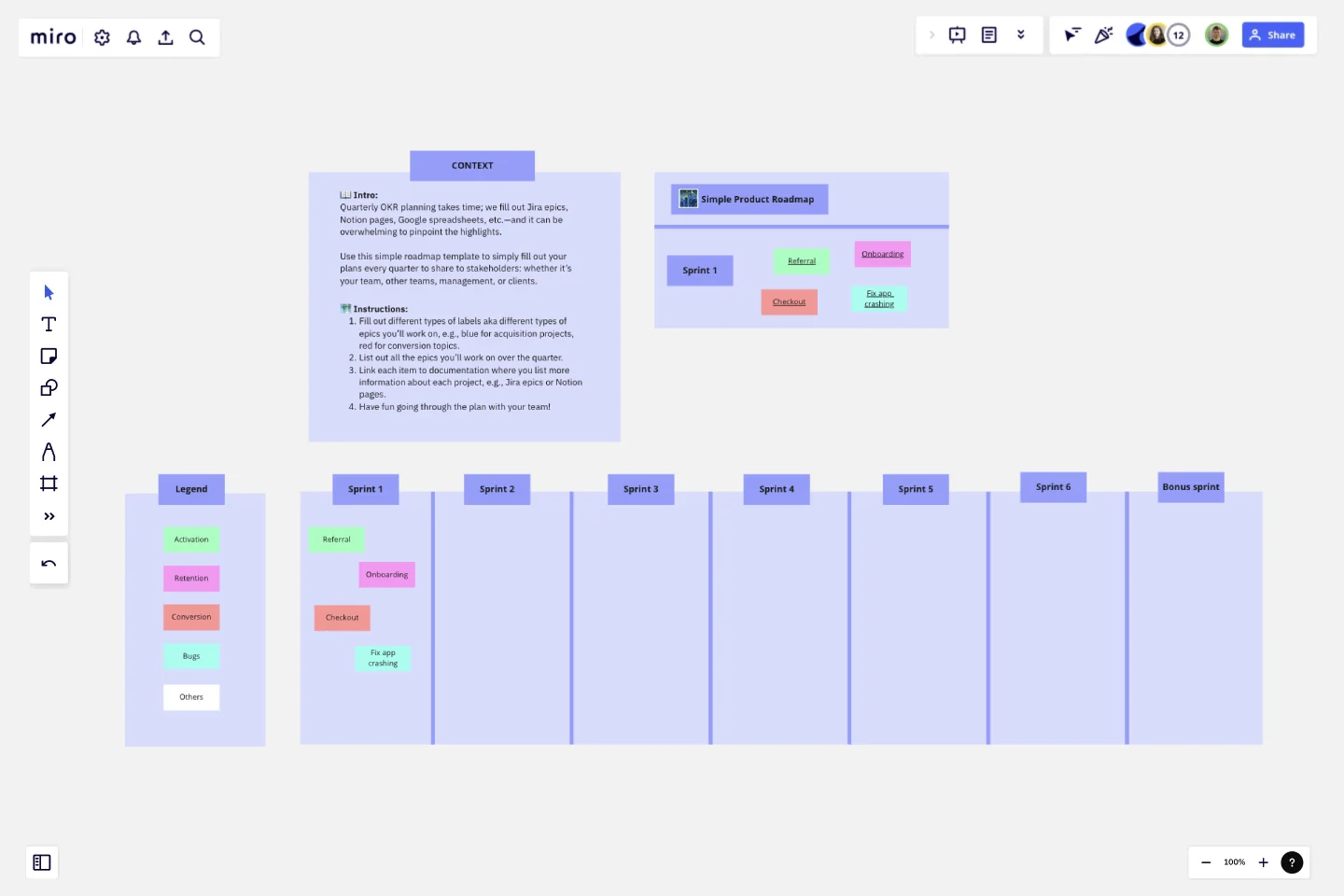 Simple Quarterly Product Roadmap template