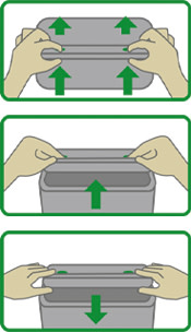 Open the pack with 2 hands. Open the cover. Close the pack properly