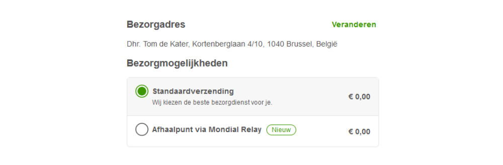Selecteer bij het afrekenen 'Afhaalpunt via Mondial Relay'.