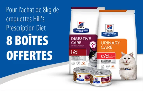 Pour l'achat de 8kg de croquettes Hill's Prescription Diet, recevez 8 boîtes offertes !