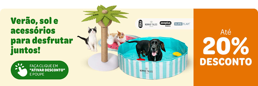 Até 20% de DESCONTO em acessórios de verão para cães e gatos