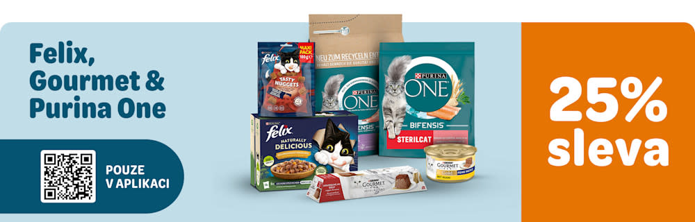 Felix, Gourmet a Purina One Pouze v aplikaci 25% sleva