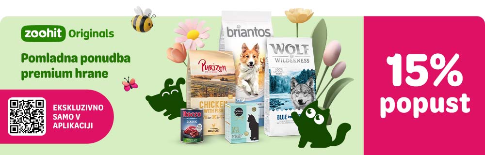 Pomladna ponudba premium hrane, zoohit Originals. Ekskluzivno samo v aplikaciji, 15% popust.