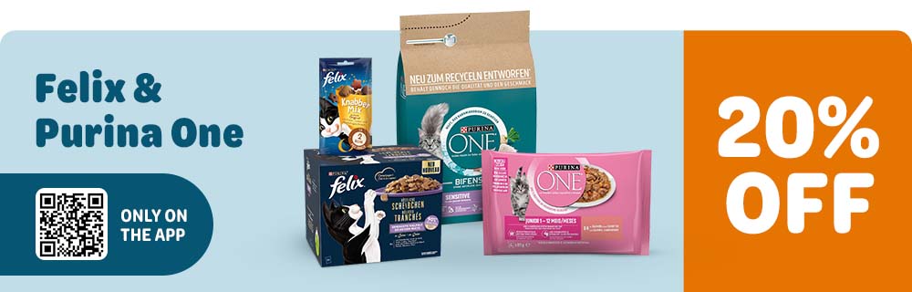 20% off Felix and Purina One: only on the app.