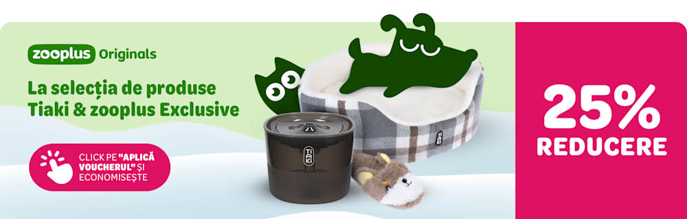 La selecția de produse Tiaki & zooplus Exclusive. 25% reducere. Click pe "Aplică voucherul și economisește."