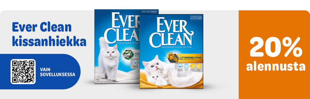 20% alennusta. Ever Clean kissanhiekka. Vain sovelluksessa.