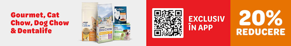 20% reducere la Gourmet, Cat Chow, Dog Chow, Dentalife. Exclusiv în APP
