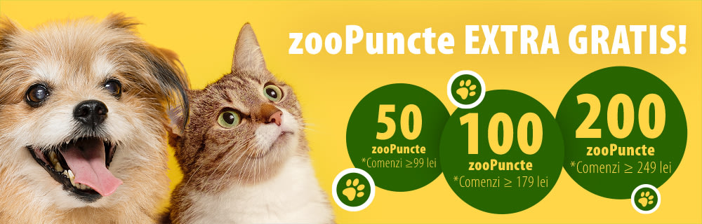 Cadou AUTOMAT cu zooPuncte la orice comandă: 50, 100 sau 200 de zooPuncte Gratis, comenzi de min. 99 de lei, 179 și 249 de lei.