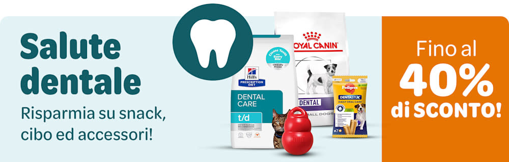 Salute dentale: fino al 20% di sconto su cibo, accessori e complementi