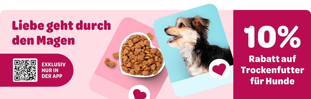 Exklusiv nur in der App: Liebe geht durch den Magen - 10% Rabatt auf Trockenfutter für Hunde