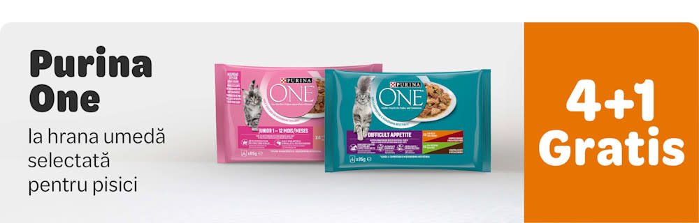 Purina ONE. 4+1 gratis. la hrana umedă selectată pentru pisici.