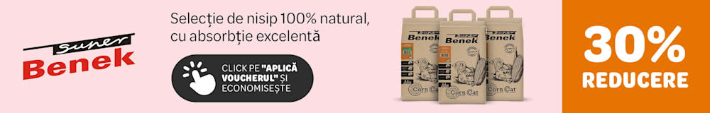 Super Benek. Selecție de nisip 100% natural, cu absorbție excelentă. 30% reducere. Click pe "Aplică voucherul și economisește."