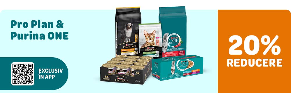 20% reducere la Purina Pro Plan și Purina One. Exclusiv in APP!