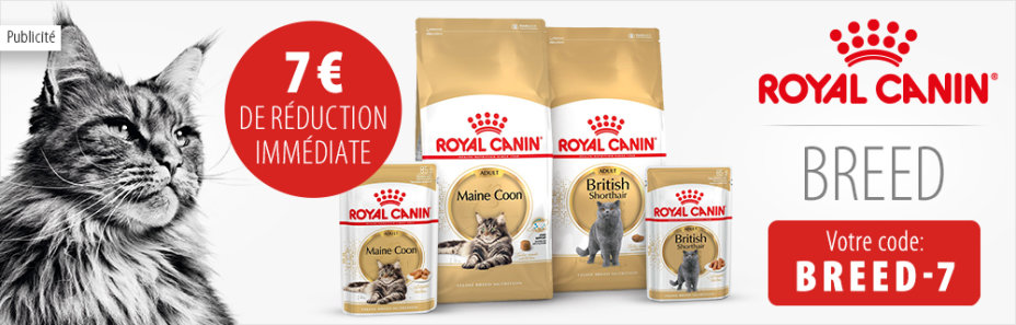 - 7 € sur la nourriture Royal Canin Breed pour chat !