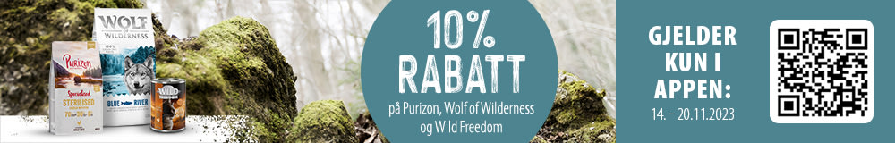 10% rabatt på Wolf of Wilderness, Purizon og Wild Freedom