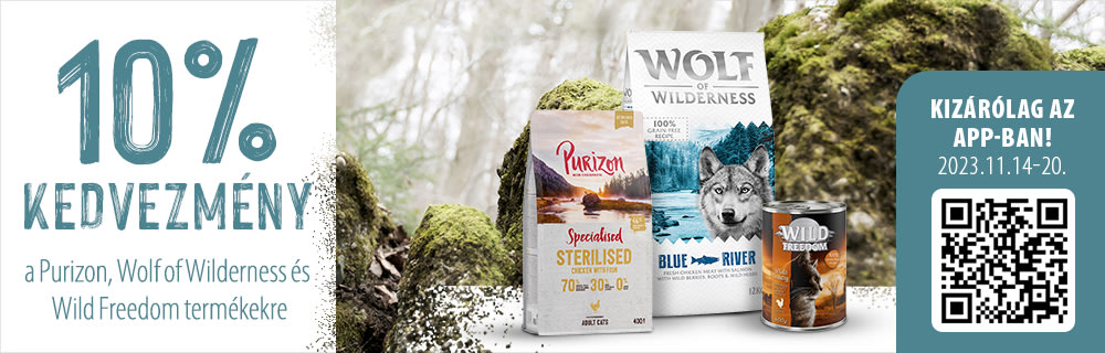 10% kedvezmény Wolf of Wilderness, Purizon és Wild Freedom termékekre