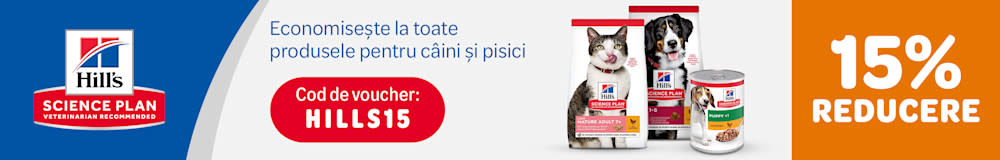 Hill's Science Plan. Economisește la toate produsele pentru câini și pisici. 15% reducere. Cod de voucher: HILLS15