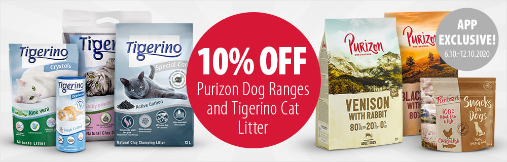 Save 10% on Purizon Dog Products and Tigerino - Only in the App!