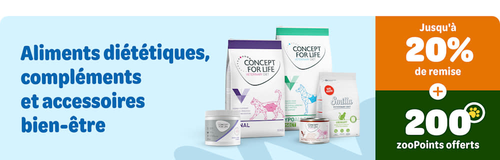 Aliments diététiques, compléments et accessoires bien-être. Jusqu'à 20% de remise + 200 zooPoints offerts