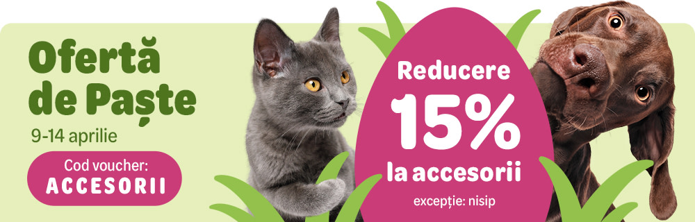 Ofertă de Paște. 9-14 aprilie. Reducere 15% la accesorii, cu excepția nisipului. Cod voucher: ACCESORII
