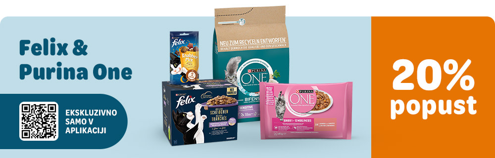 20% popust na vse izdelke Purina One in Felix, samo v zoohit aplikaciji!