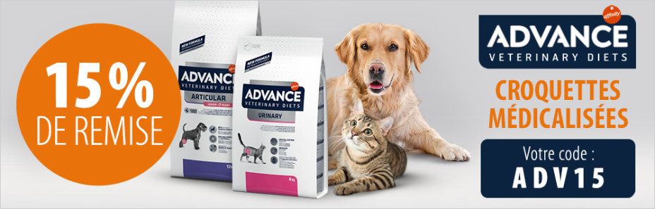 - 15 % sur les croquettes de la gamme Affinity Advance Veterinary Diets pour chien et chat