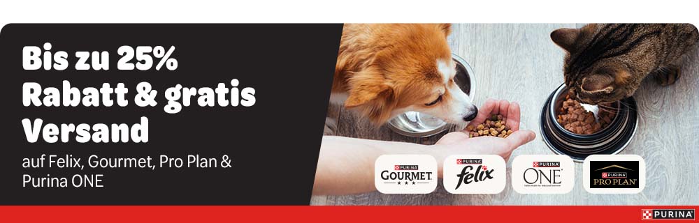 Bis zu 25% Rabatt & gratis Versand auf Felix, Gourmet, Pro Plan & Purina ONE