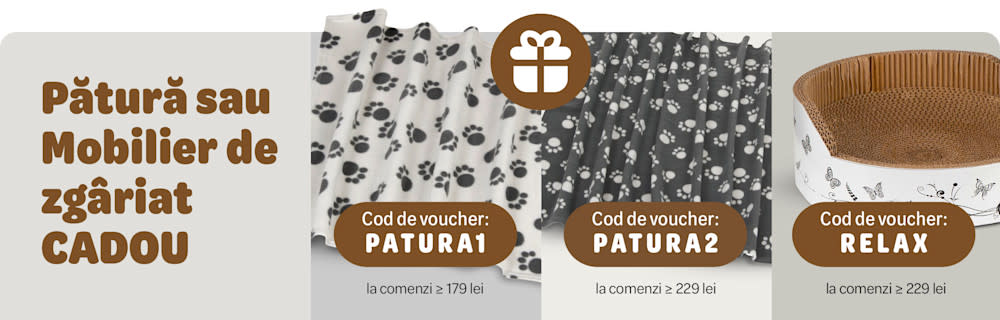 Pătură sau mobilier de zgâriat CADOU la comenzi ≥ 179 sau 229 lei. Cod voucher: PATURA1/PATURA2/RELAX