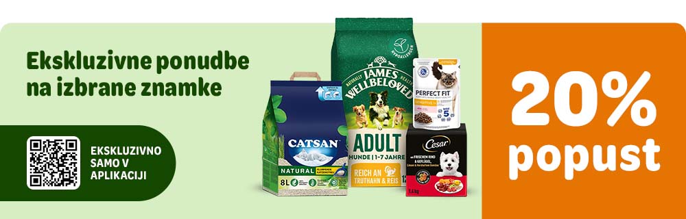 Ekskluzivne ponudbe na izbrane znamke. Ekskluzivno samo v aplikaciji, 20% popust. 