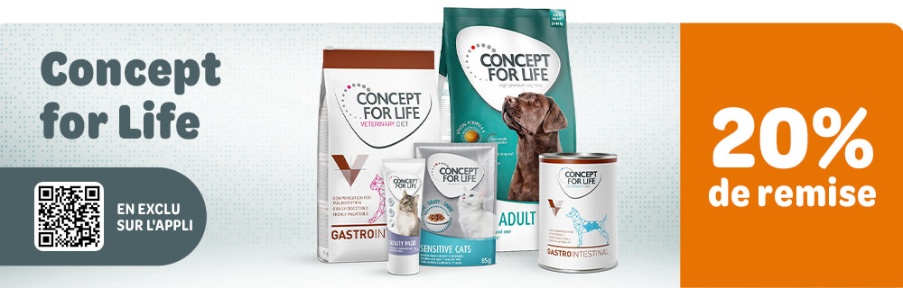 - 20 % sur Concept for Life et Concept for Life Veterinary Diet en exclu sur l'appli !