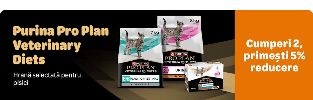 Purina Pro Plan Veterinary Diets. Hrană selectată pentru pisici. Cumperi 2, primești 5% reducere. 