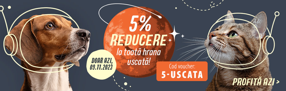 Aplică codul 5-USCATA și ai 5% EXTRA reducere la orice hrană uscată îți dorești
