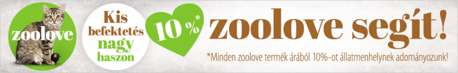 Minden zoolove termék árából 10%-ot állatmenhelynek adományozunk!