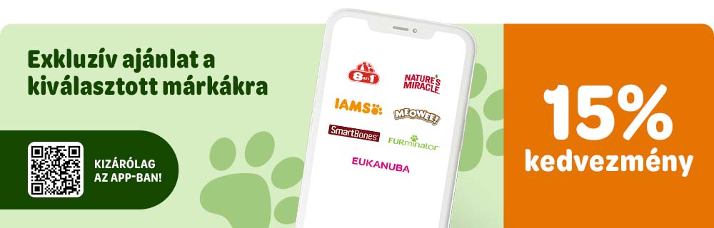 Eukanuba, Iams, FURminator, Smartbones, Meowee, 8in1, Natures Miracle most 15% kedvezménnyel kizárólag az appban