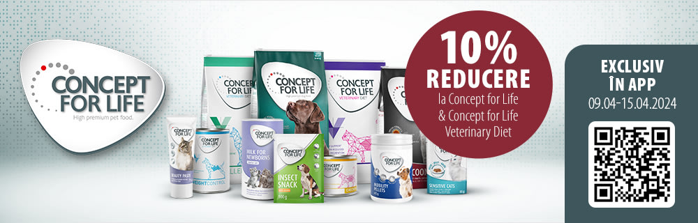 Profită de reducerea de 10% la Concept for Life & Concept for Life Veterinary Diet! Exclusiv în Aplicație.