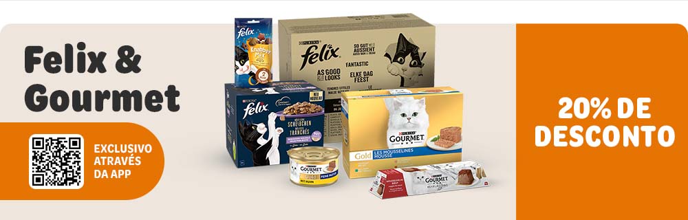 -20 % em Purina Gourmet e Felix exclusivo na App zooplus!