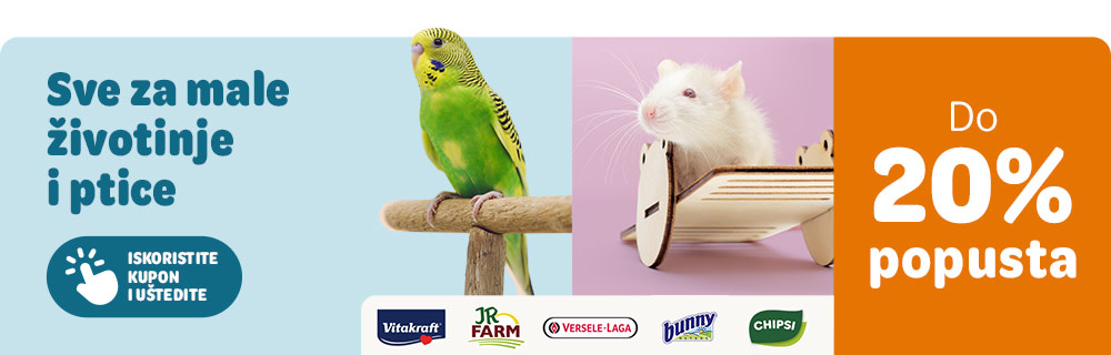 Sve za male životinje i ptice. Do 20% popusta