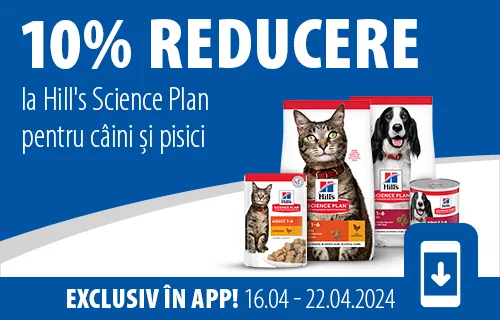 Ai 10% reducere la toate produsele Hill's Science Plan. Exclusiv în Aplicație!