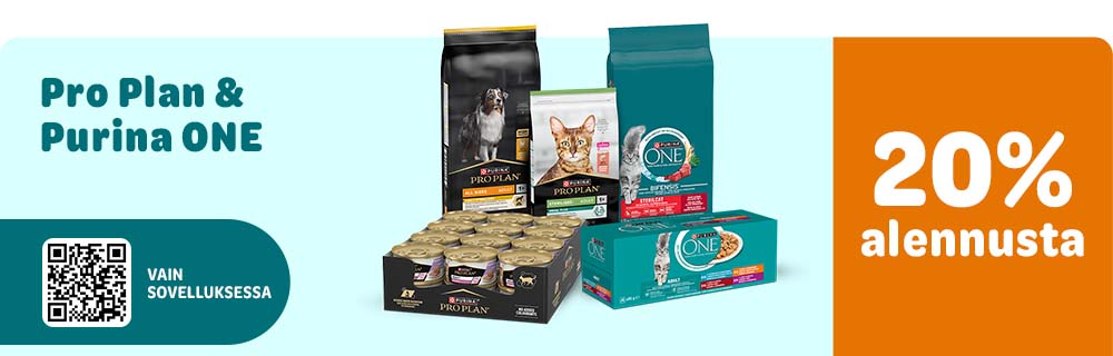 20% alennusta. Pro Plan & Purina one. Vain sovelluksessa.