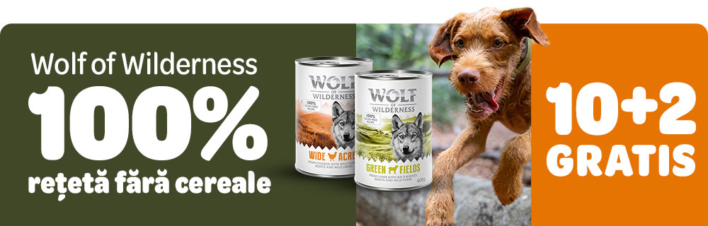 10 + 2 gratis Wolf of Wilderness 100% rețetă fără cereale