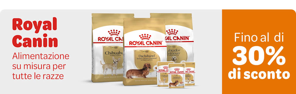 Fino al 30% di sconto sull'alimentazione su misura per tutte le razze di cani Royal Canin!