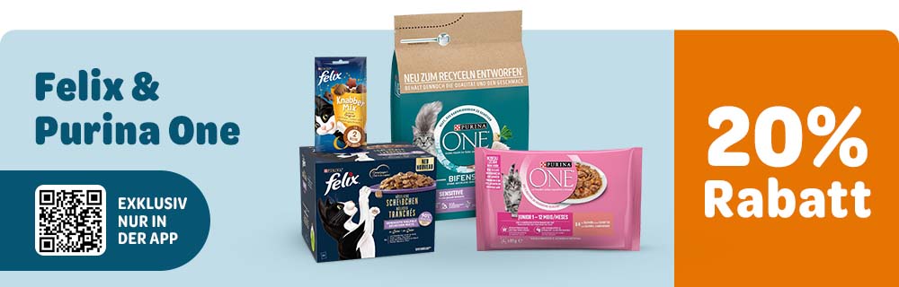 Exklusiv nur in der App: 20% Rabatt auf Felix & Purina One