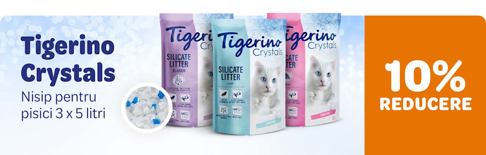 10% reducere Tigerino Crystals. Nisip pentru pisici 3x5 litri